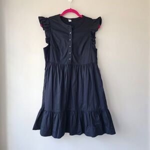 Old Navy Tiered Flounce Dress | Women's S | Black 100% Cotton Mid Length Pockets